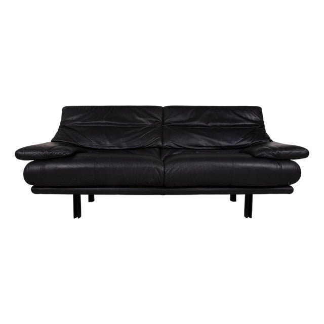 Alanda Leather Two-Seater Black Sofa Manual Function by Paolo Piva for B&B Italia C&B Italia For Sale