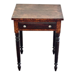 Antique Nightstand 1850s American Empire Walnut Drop Leaf Spool Leg Table For Sale
