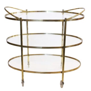 Three Tier Mid-Century Style Brass Bar Cart For Sale