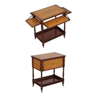 John Widdicomb Marquetry Inlaid Serving Bar Cart For Sale
