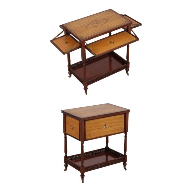 John Widdicomb Marquetry Inlaid Serving Bar Cart For Sale