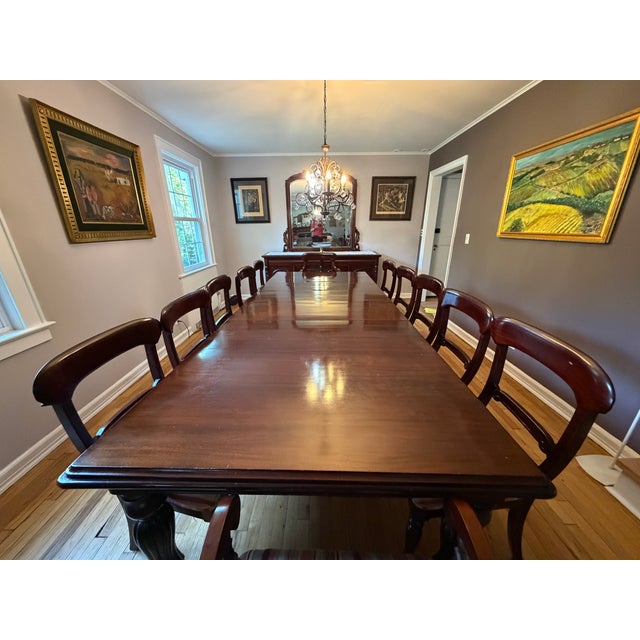 Brown Reproduction Solid Mahogany Victorian 12 Seat Dining Set For Sale - Image 8 of 11