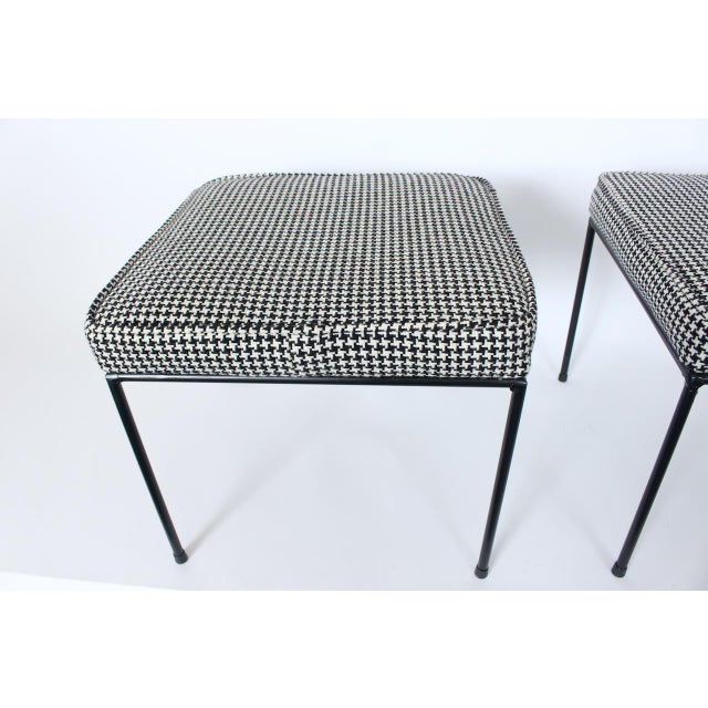 Mid 20th Century Mid 20th Century Pair of Frederic Weinberg Style Iron Stools with Jack Larsen "Houndstooth" Fabric For Sale - Image 5 of 12