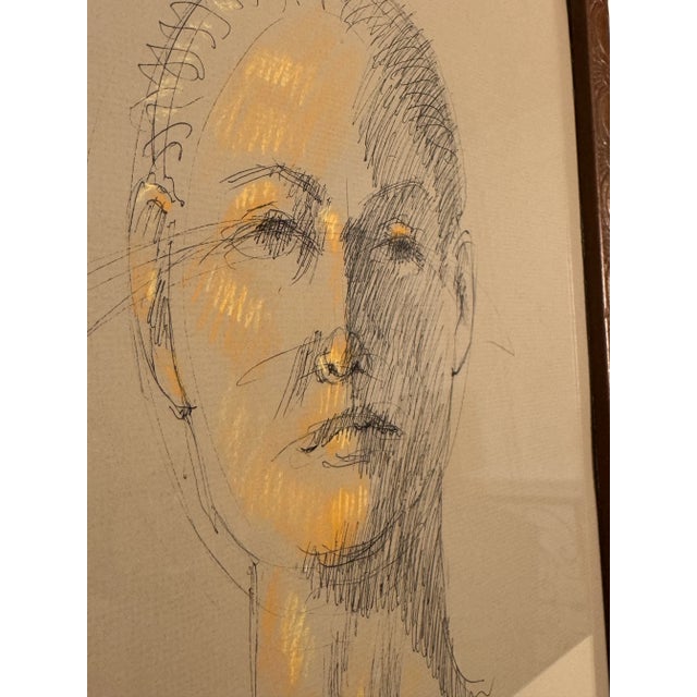 1950s Mid-Century Modern Female Portrait Original Pen and Ink Pastel Drawing by John P. Coleman For Sale - Image 5 of 15