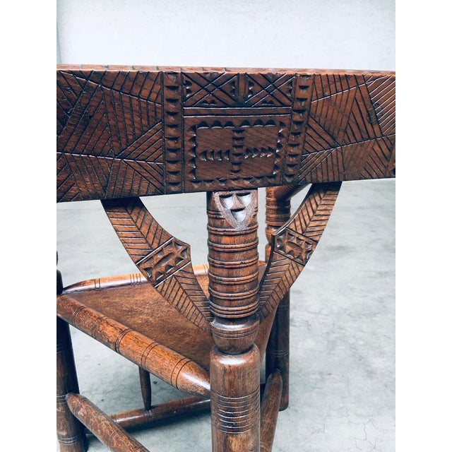 Brutalist Brutalist Carved Oak Tripod Monk Chair, Sweden, 1930s For Sale - Image 3 of 18