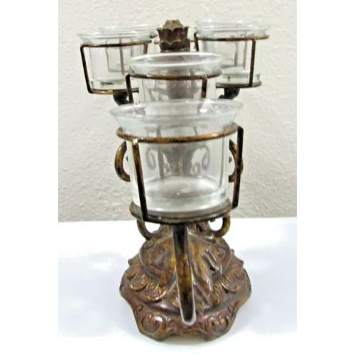 Metal Vintage 8-Piece Centerpiece Metal Candelabra Candle Holder With Glass For Sale - Image 7 of 12