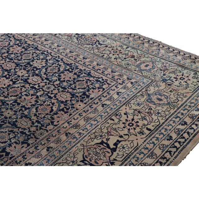 Traditional Antique Tabriz Persian Rug in Blue & Gold With Floral Patterns, From Rug & Kilim For Sale - Image 3 of 8