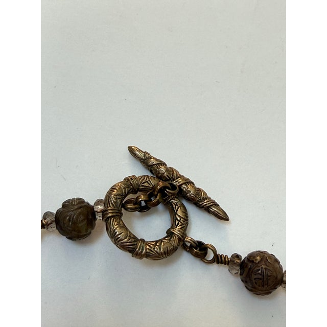 Vintage Stephen Dweck Bronze Floral Medallion Tassel Necklace For Sale In Seattle - Image 6 of 8