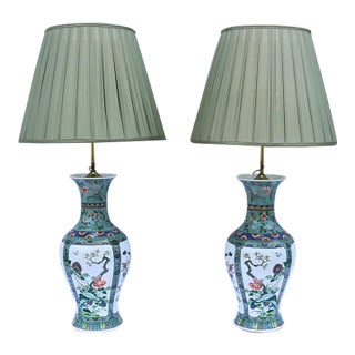 Chinese Porcelain Baluster Vase Table Lamps 19th-Century Famille Verte, a Pair For Sale