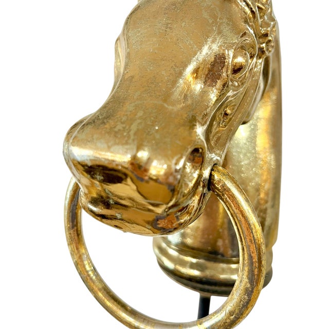 Brass Vintage Mid Century Brass Finish Race Horse Head on Stand For Sale - Image 8 of 12