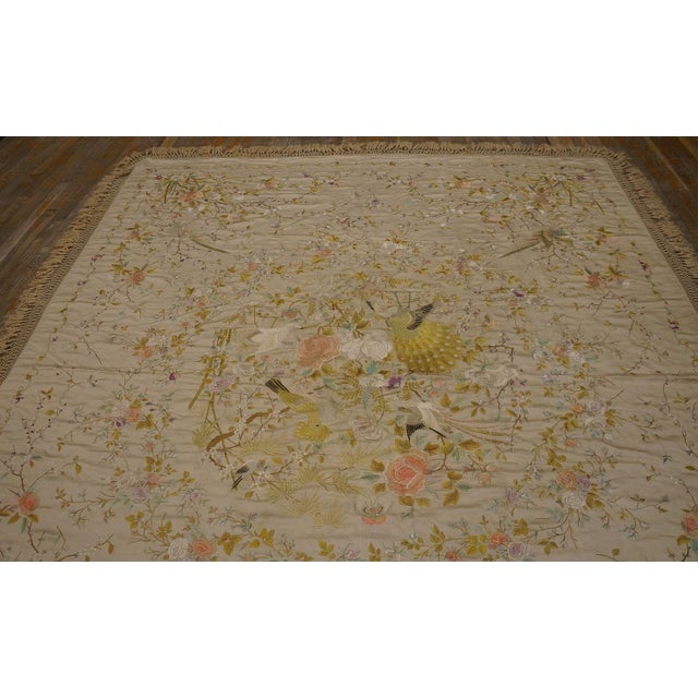 Elegant Ivory Ground With Stylized Floral Design Antique Chinese Silk Embroidery For Sale - Image 10 of 11