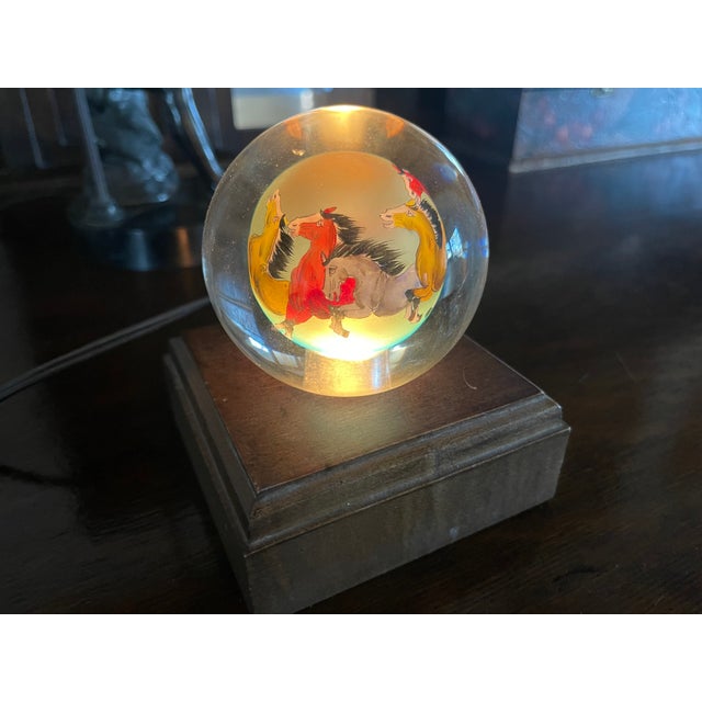 Red Vintage Chinese Reverse Painting Running Horses Night Lamp For Sale - Image 8 of 9