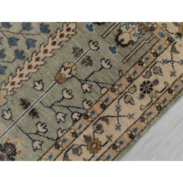 Textile 9X12Ft. Light Soft Green Ivory Tree of Life Modern Designer Oushak Turkish Style Wool Rug For Sale - Image 7 of 12