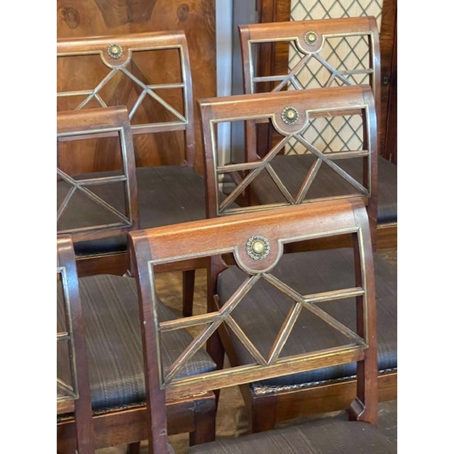 Wood Set of Northern European Walnut and Brass Dining Chairs For Sale - Image 7 of 9