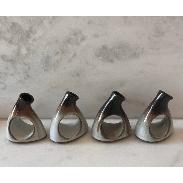 Turquoise Set of 4 Peter Pots Studio Pottery Napkin Ring Bud Vases For Sale - Image 8 of 10