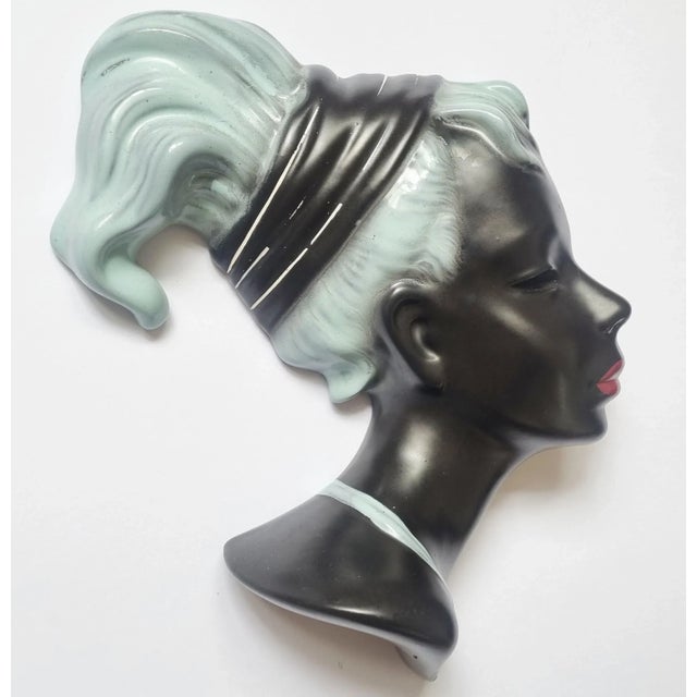 Mid-Century Wall Ceramic Sculpture Woman Face Mask, Germany, 1968 For Sale - Image 10 of 12