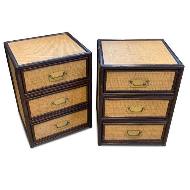 Mid-Century Glazed Rattan 3-Drawer Nightstands, 1950s, Set of 2 For Sale - Image 14 of 14