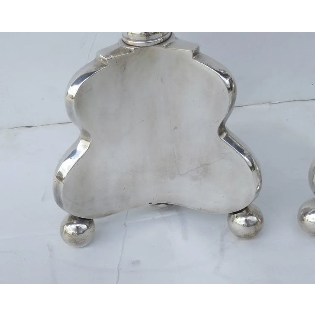 19th Century European Bronze Silver Plated Pricket Sticks Ball feet - A Pair For Sale - Image 9 of 13