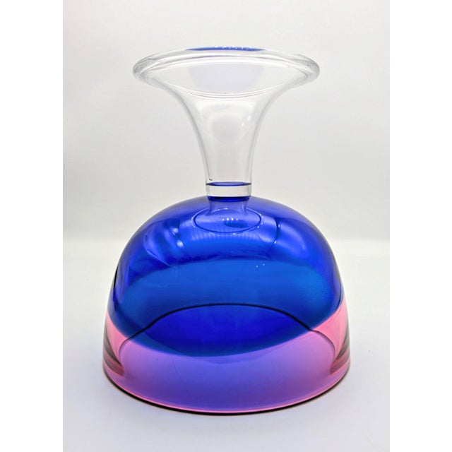 An elegant studio glass footed bowl created by renowned Swedish glass artist Wilke Adolfsson in 1986. Handcrafted with a...