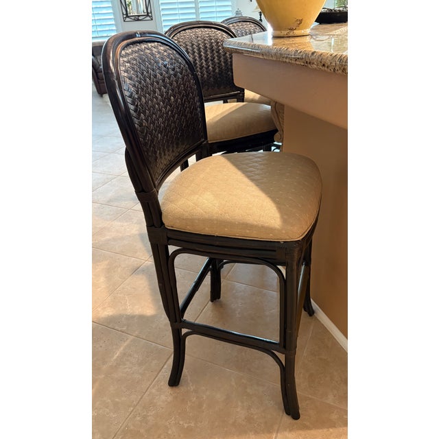 Wood 1990s Lexington 3 High Bar Height Rattan Chairs For Sale - Image 7 of 9