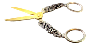 Silver Grape Scissors with Raised Bunches and Golden Ends