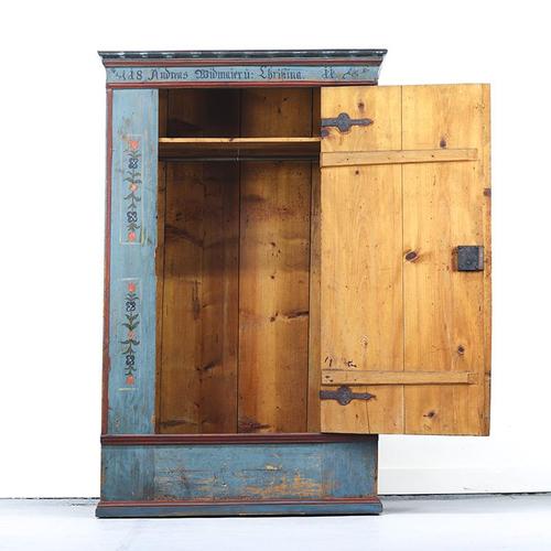 Wood Rustic Farmhouse Folk Art Painted Bridal Cabinet, 1811 For Sale - Image 7 of 13