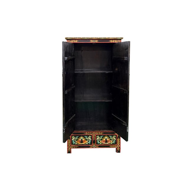 Oriental Tibetan Style Golden Dragon Graphic Tall Slim Storage Cabinet For Sale - Image 4 of 15