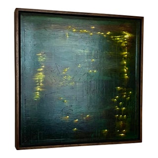 1990's "Lily Pond" Oil on Board in Walnut Artist Frame For Sale