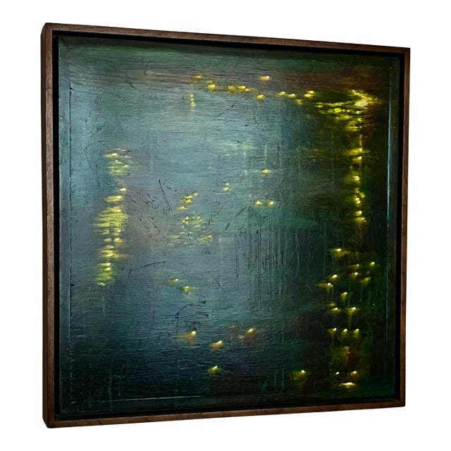 1990's "Lily Pond" Oil on Board in Walnut Artist Frame For Sale