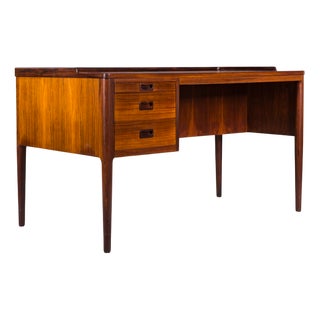 Scandinavian Modern Asymmetrical Wood Desk with Bar Cabinet attributed to H. Brockmann Petersen for Poul M. Jessen, 1960s For Sale