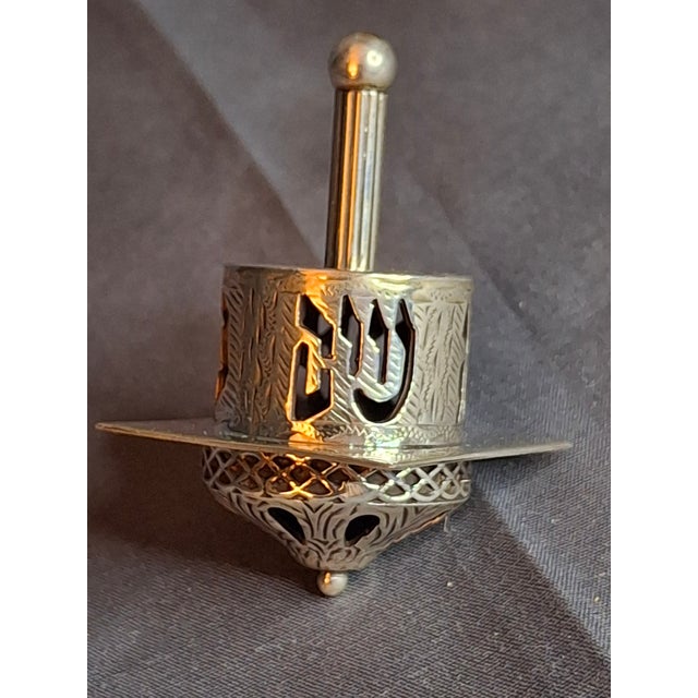1980s Vintage Netafim Sterling Silver Dreidel Israel Filigree Pierced Sevivon 23g For Sale - Image 5 of 16