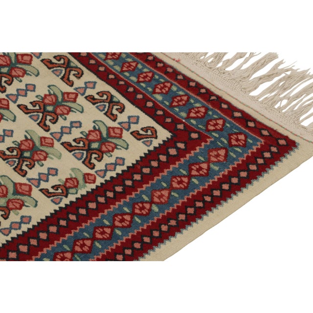 1930s Vintage Persian Senneh Kilim Rug in Beige With Red, and Green Tribal Patterns For Sale - Image 5 of 8