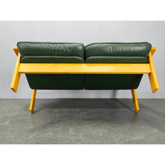 Mid-Century Modern Green Leather Two-Seat Sofa, Czechoslovakia, 1970s For Sale - Image 14 of 15