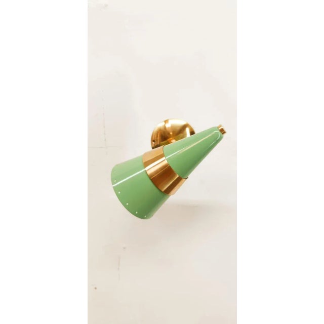 Mid-Century Modern Adjustable Green & Gold Cone Wall Lamp For Sale - Image 3 of 10