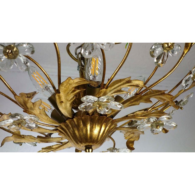 Italian Banci Chandelier in Gilded Metal with Crystal Flower from Banci Firenze, 1950s For Sale - Image 6 of 11