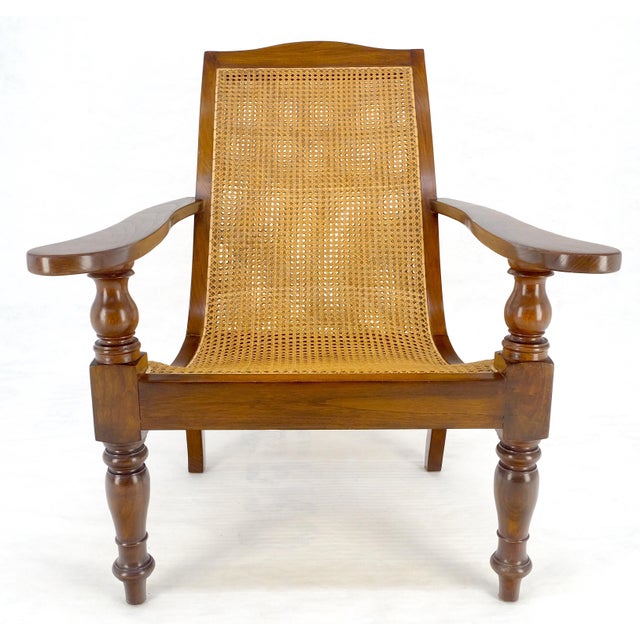 Mid-Century Modern Solid Turned Teak Mid Century Modern Cane Back Lounge Chair MINT For Sale - Image 3 of 18
