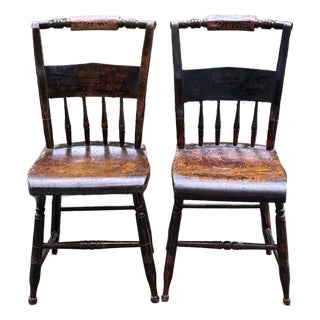 Mid 19th Century Paint Decorated Spindle Back Chairs - A Pair For Sale