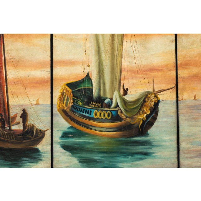 Contemporary Vintage Venetian Scene Four-Panel Folding Screen with Nautical Motifs For Sale - Image 3 of 12