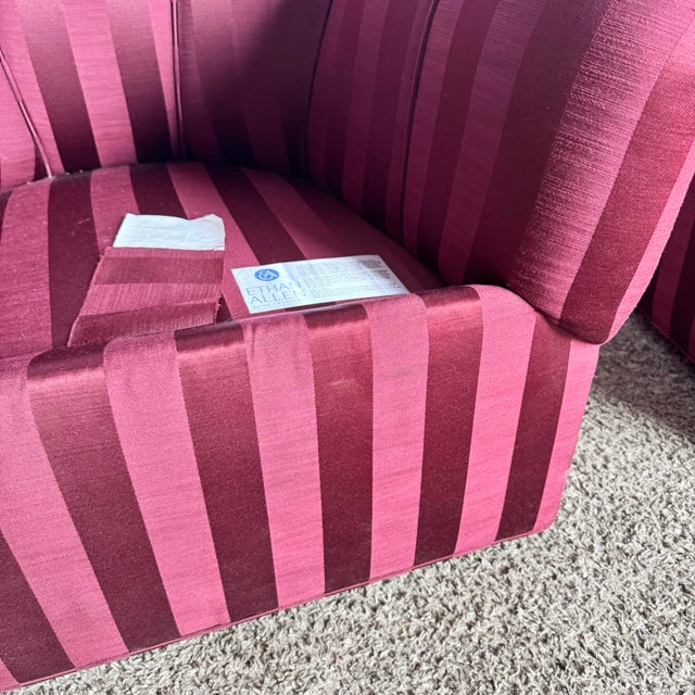 Red Vintage Regency Red Striped Swivel Lounge Chairs by Ethan Allen - A Pair For Sale - Image 8 of 12