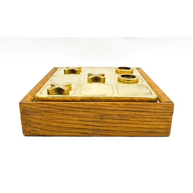 Mid-Century Modern Mid-Century Modern Brass Tic-Tac-Toe Game Set in Wood Box – Hollywood Regency / Desk Accessory For Sale - Image 3 of 13