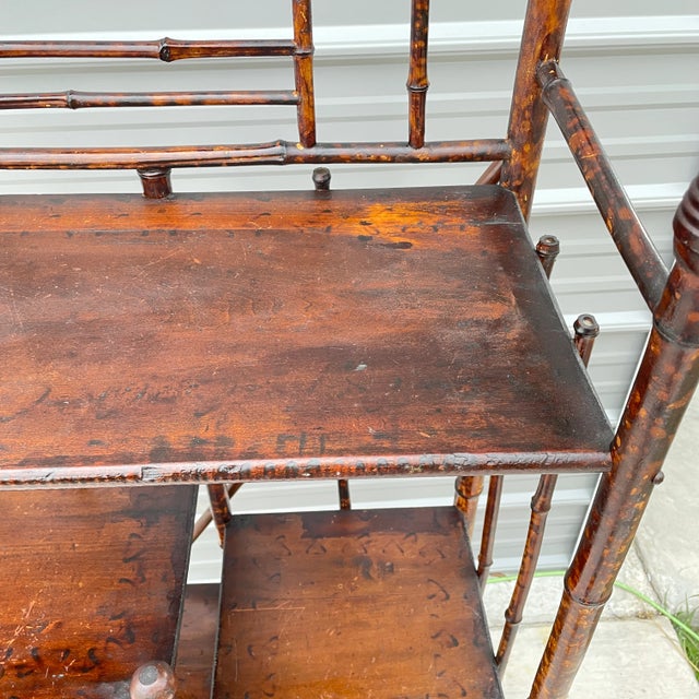 Brown Antique Faux Tortoise Shell Finish Bamboo Etagere With Five Pine Planked Shelves For Sale - Image 8 of 12