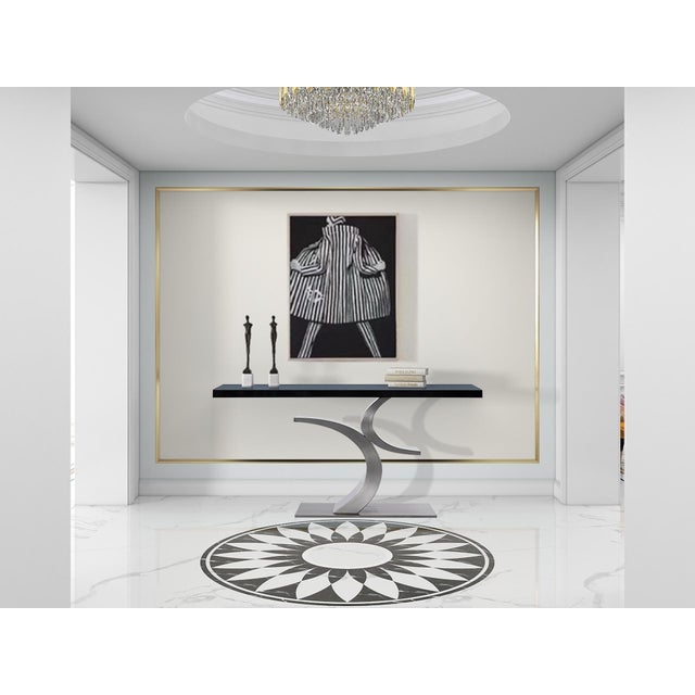 Modern Greg Sheres Style Stainless Steel and Black Lacquer Console Table For Sale - Image 4 of 4