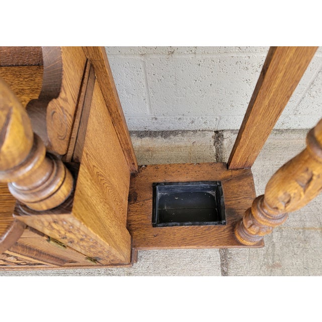 Wood Antique Hall Tree Carved Oak Victorian Gothic Revival Ca. 1895-1915 For Sale - Image 7 of 18