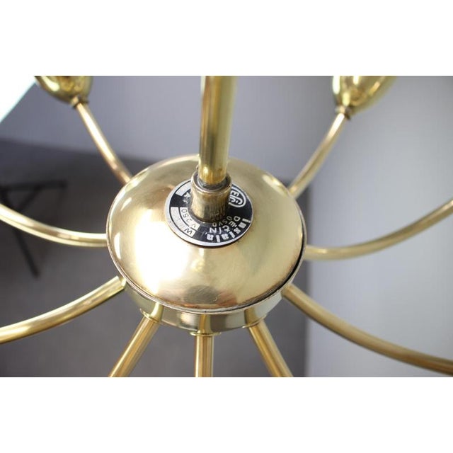 Black Mid-Century Modern Czechoslovak Brass and Glass 10-Arm Chandelier, 1960s For Sale - Image 8 of 15
