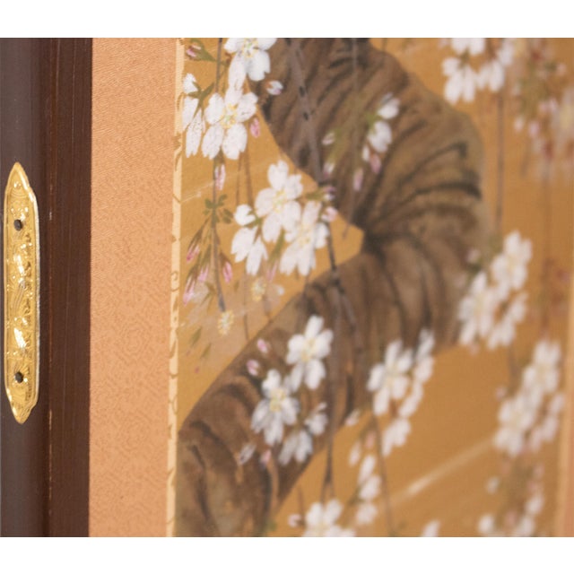 1960s Showa Era Japanese Painted Panel "Sakura" on Gold Silk Background For Sale - Image 16 of 18