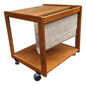 Mid 20th Century Danish Modern Magazine Rack Rolling Tiered Side Table