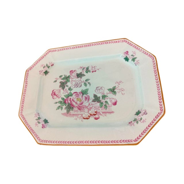Vintage Chinoiserie Adams China Calyx Ware Metz English Ironstone Octagonal Platter For Sale In West Palm - Image 6 of 9