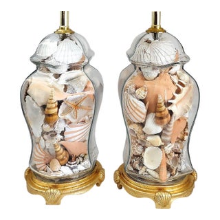 Lamp Pair Seashells Shells Restored For Sale