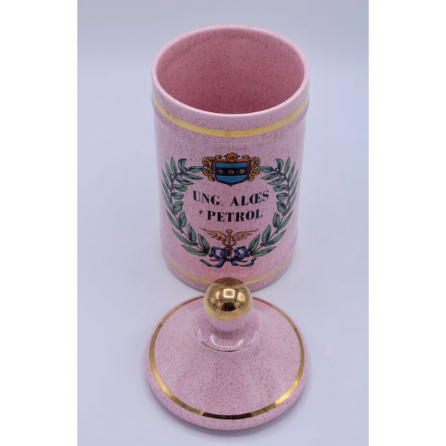 Pink Large Vintage French Pink Ceramic Apothecary Jar For Sale - Image 8 of 10