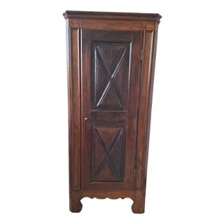 Piedmontese Corner Cabinet in Wood and Lined with Florentine Lily Paper, 1750 For Sale